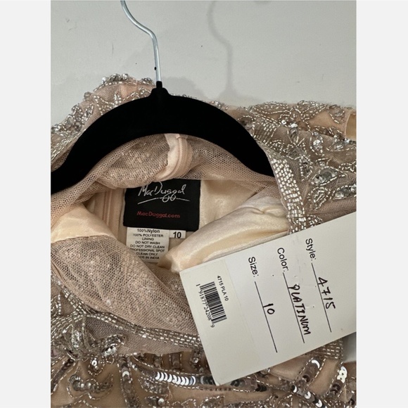 NWT $598 MAC DUGGAL [ 10 ] Embellished Fringe‎ Cap Sleeve Gown Platinum Pink - Picture 6 of 16